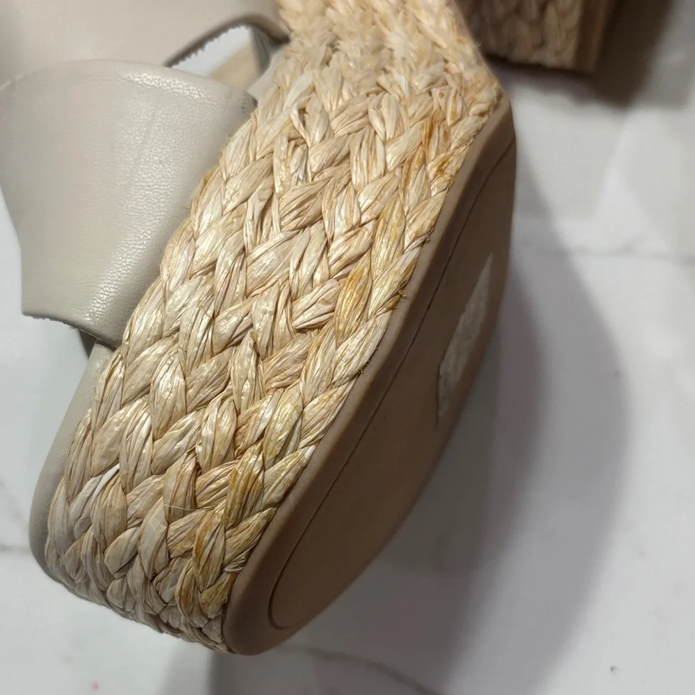 Neutral Espadrille Wedge Slide Sandals - Beige